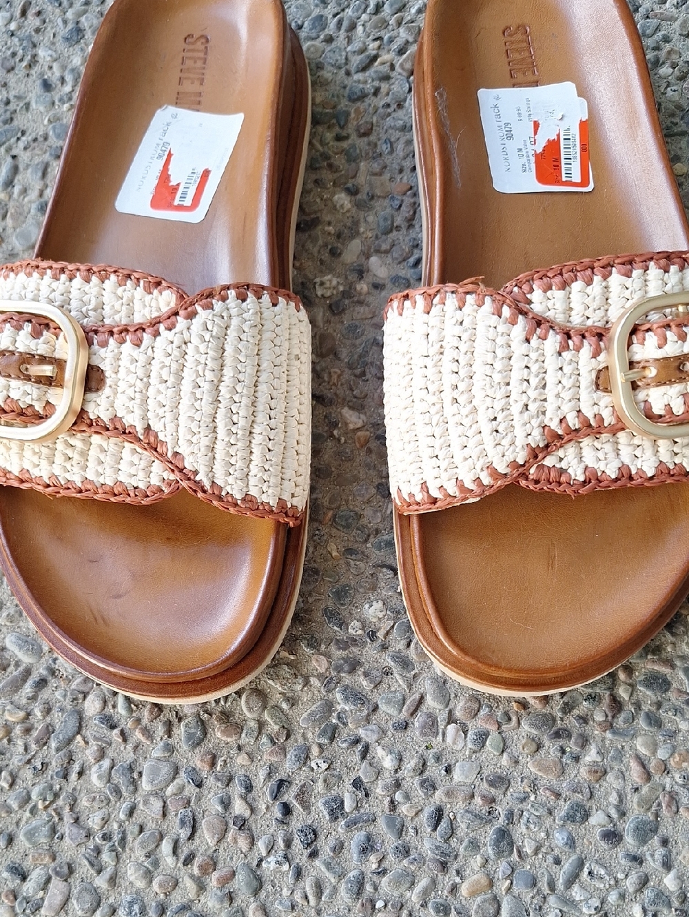 Steve Madden Memphis Raffia Buckle Slide Sandals Size 10 - Picture 2 of 9